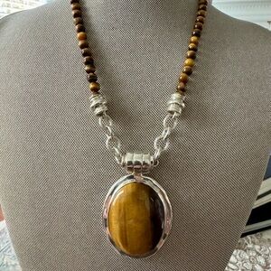 Esposito (Joseph) Tigers Eye Beaded Magnetic Silver Necklace and Pendant